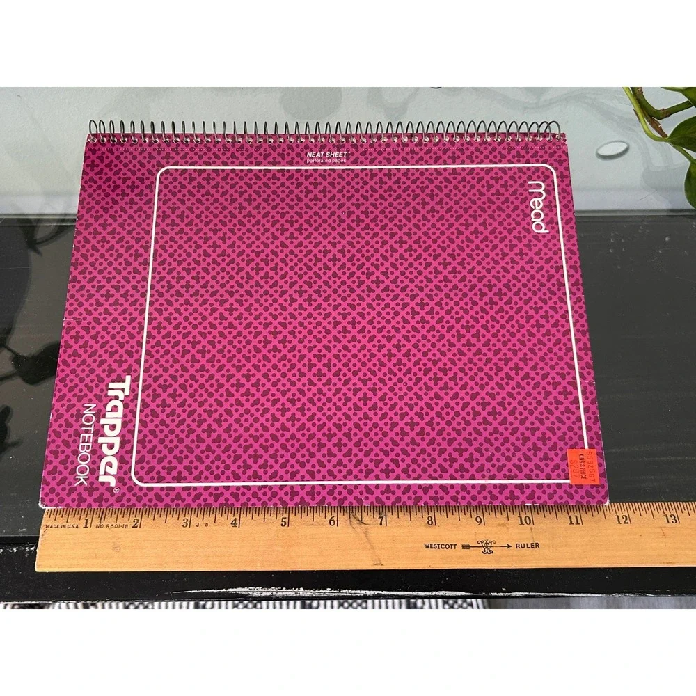 Vintage 1992 Mead Trapper Keeper Notebook Magenta Purple Geometric 80 Sheets